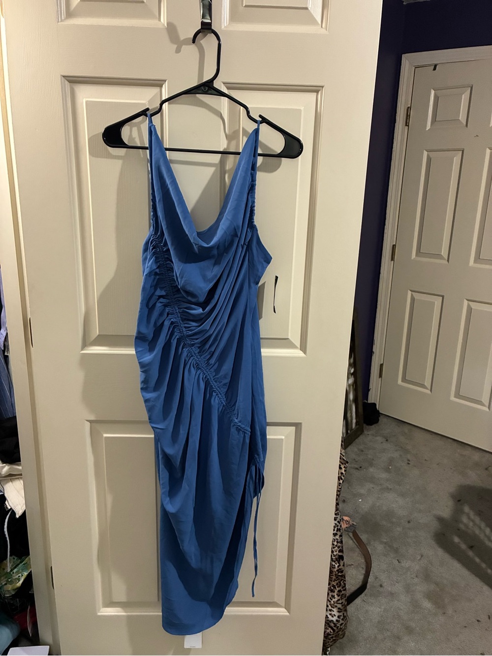 Abercrombie & Fitch Blue Cowl Neck Ruched Midi Dress